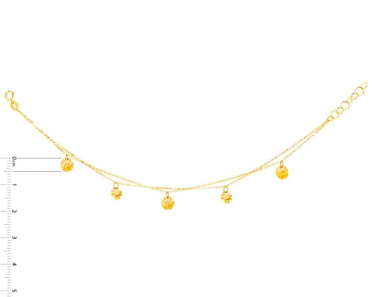 Zlatý náramek, anker - kroužky, čtyřlístky