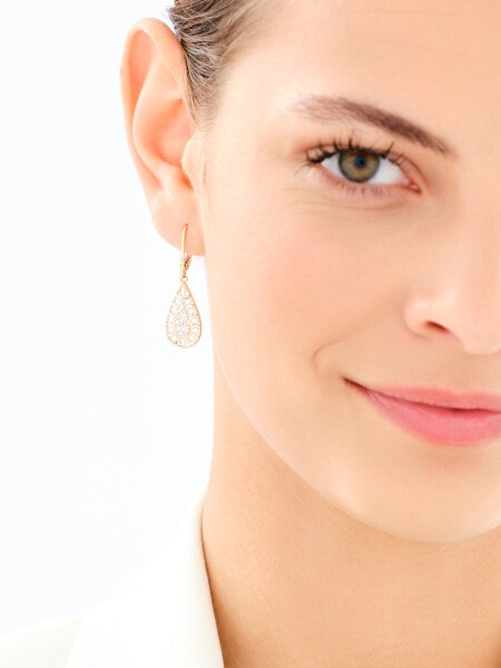 14 K Rhodium-Plated Yellow Gold Dangling Earring