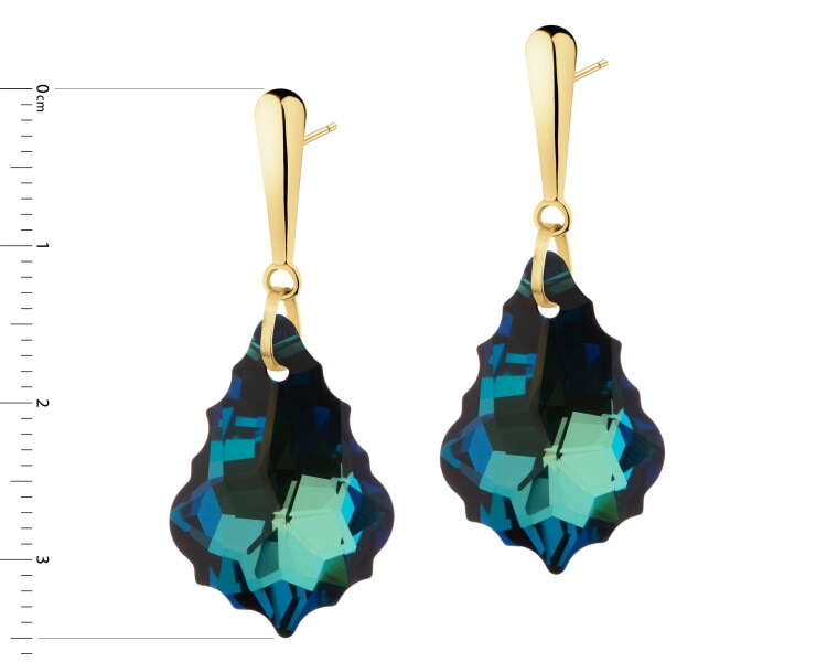 8 K Yellow Gold Dangling Earring with Synthetic Crystal