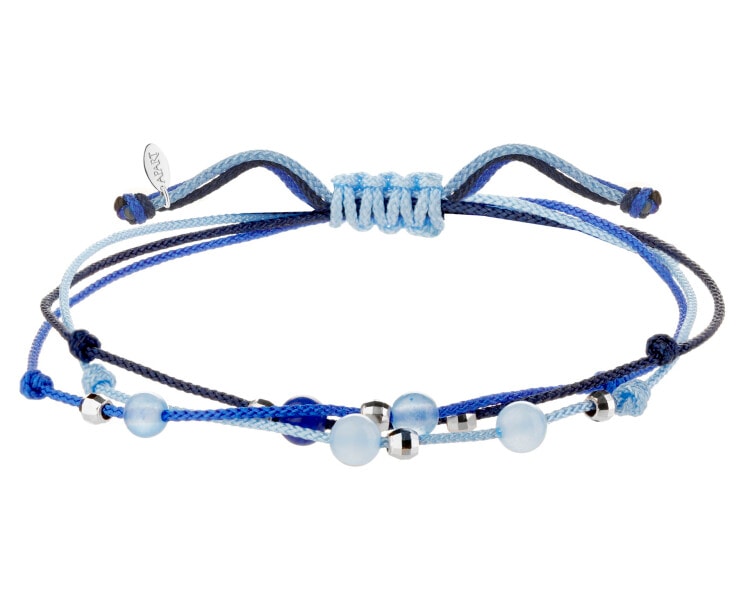 Náramek s prvky ze stříbra a kameny chalcedonu - kuličky