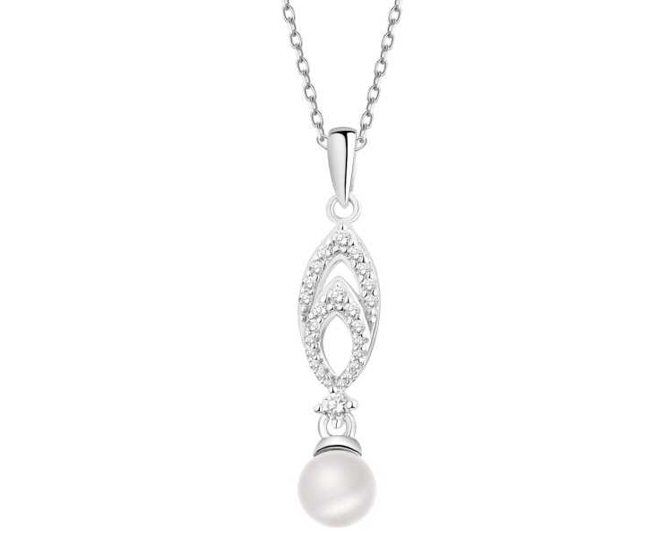 Rhodium Plated Silver Pendant with Pearl