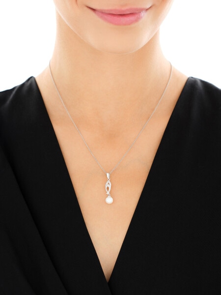 Rhodium Plated Silver Pendant with Pearl
