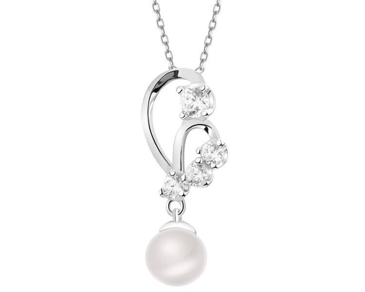 Rhodium Plated Silver Pendant with Pearl