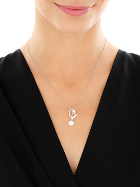 Rhodium Plated Silver Pendant with Pearl