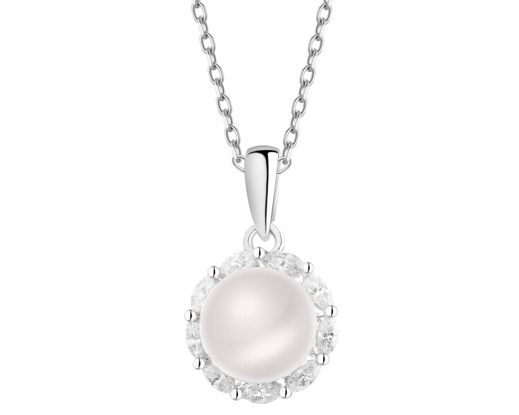 Rhodium Plated Silver Pendant with Pearl