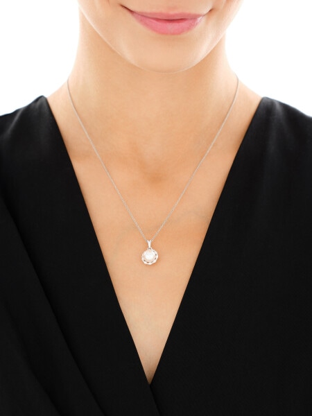 Rhodium Plated Silver Pendant with Pearl