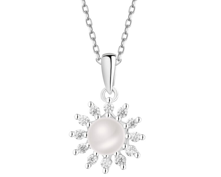 Rhodium Plated Silver Pendant with Pearl