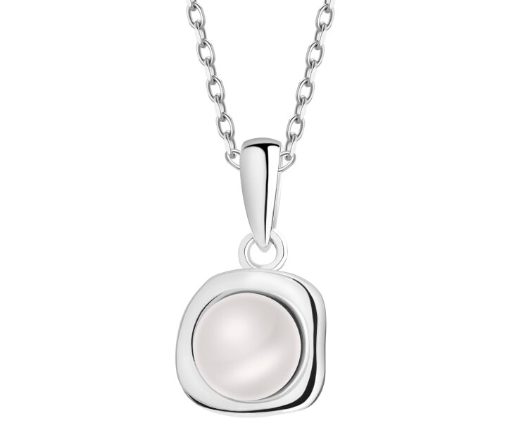 Rhodium Plated Silver Pendant with Pearl