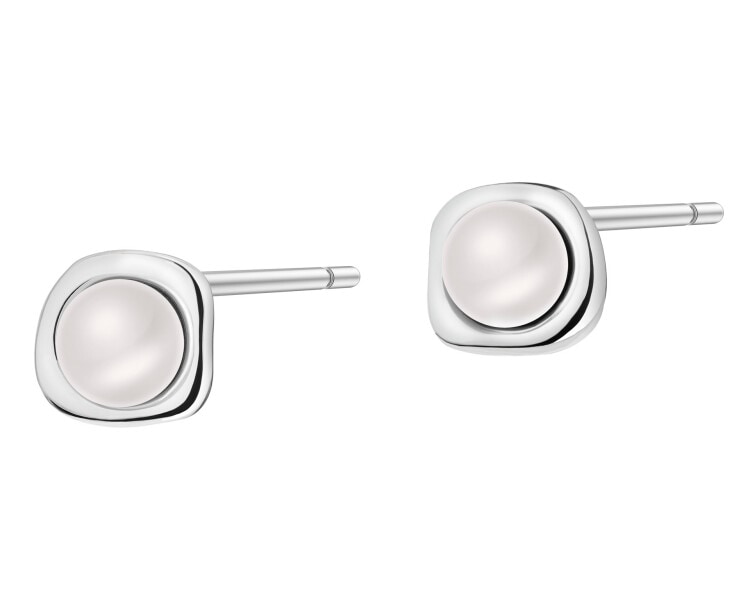 Rhodium Plated Silver Earrings with Pearl