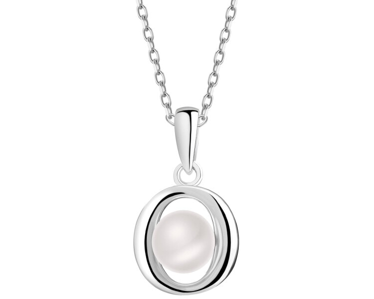 Rhodium Plated Silver Pendant with Pearl