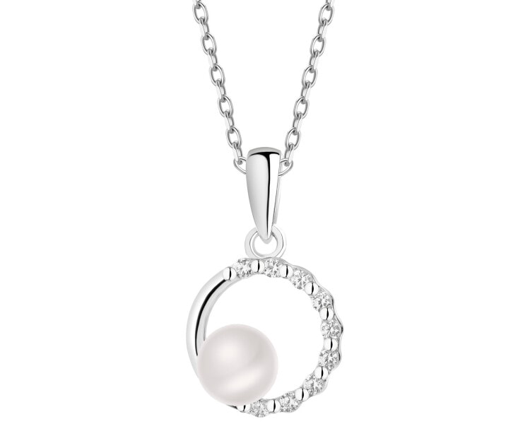 Rhodium Plated Silver Pendant with Pearl