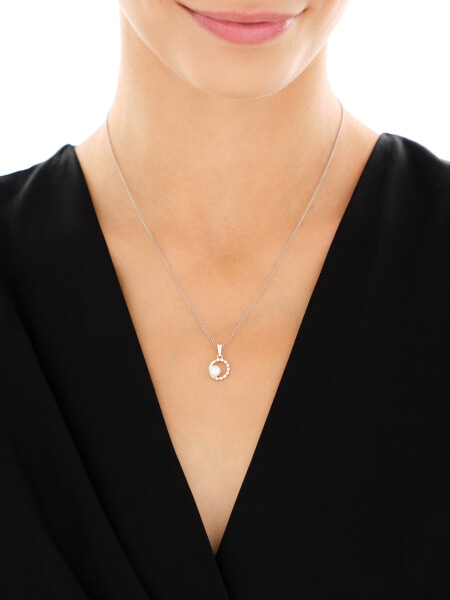 Rhodium Plated Silver Pendant with Pearl