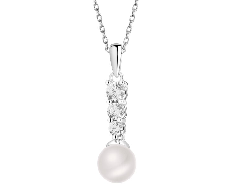 Rhodium Plated Silver Pendant with Pearl