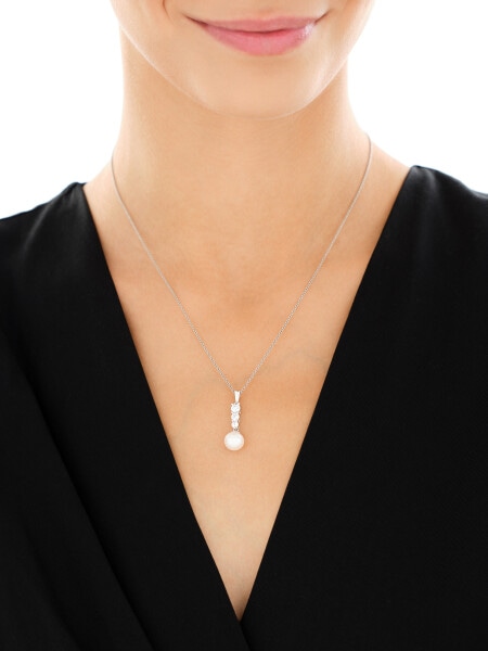 Rhodium Plated Silver Pendant with Pearl