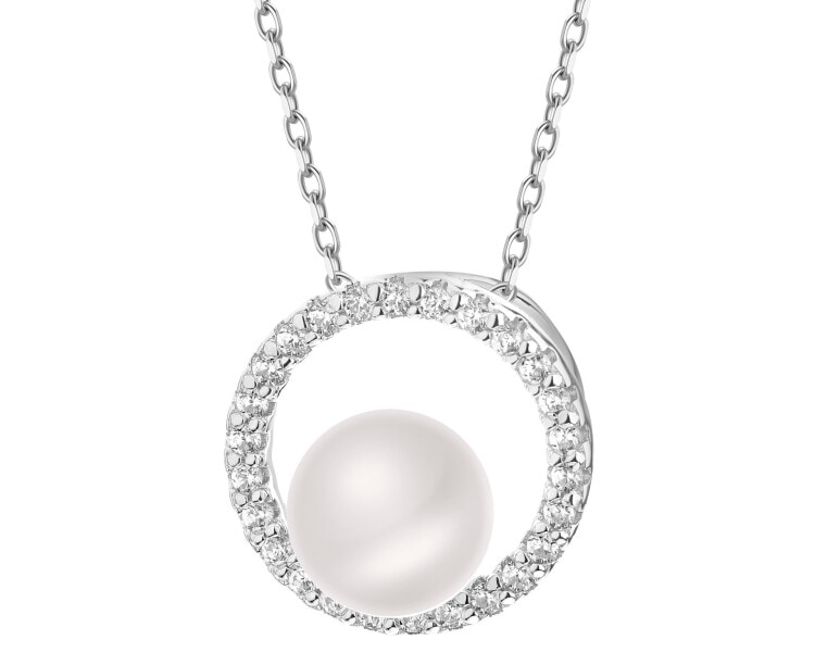 Rhodium Plated Silver Pendant with Pearl