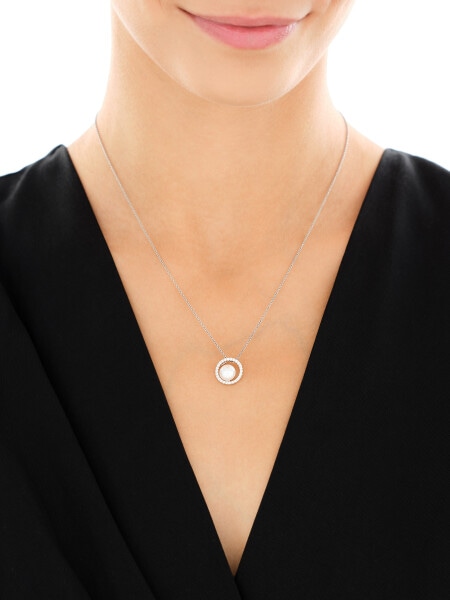 Rhodium Plated Silver Pendant with Pearl