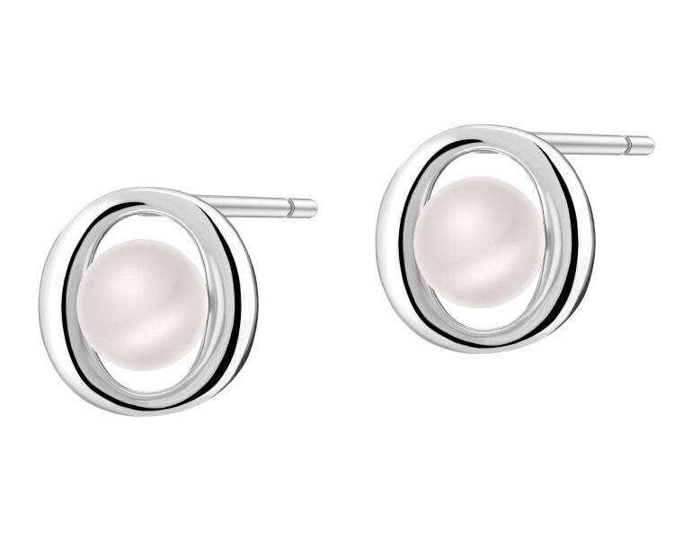 Rhodium Plated Silver Earrings with Pearl
