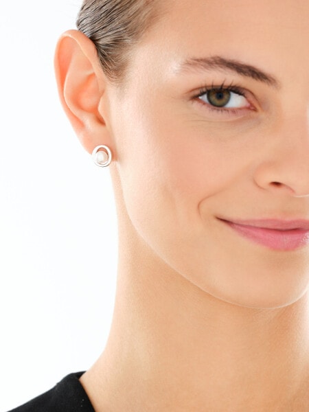 Rhodium Plated Silver Earrings with Pearl