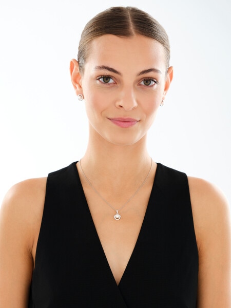 Rhodium Plated Silver Earrings with Pearl