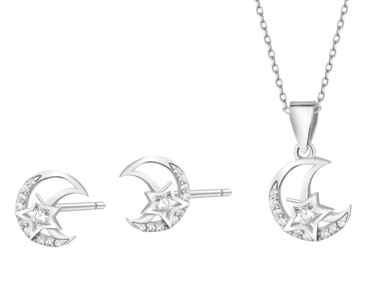 Rhodium Plated Silver Set with Cubic Zirconia