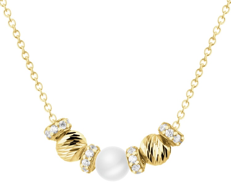 14 K Yellow Gold Necklace with Pearl