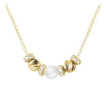 Zlatý náhrdelník s perlou a zirkony