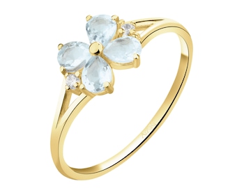 Zlatý prsten se syntetickými topazy a zirkony - květ