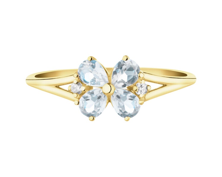 Złoty pierścionek z topazami syntetycznymi i cyrkoniami - kwiat