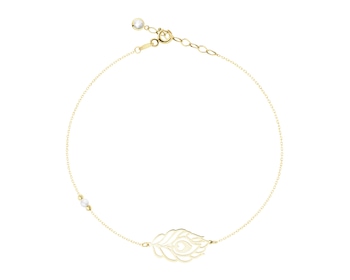 Złota bransoletka z perłą i cyrkonią - pawie pióro