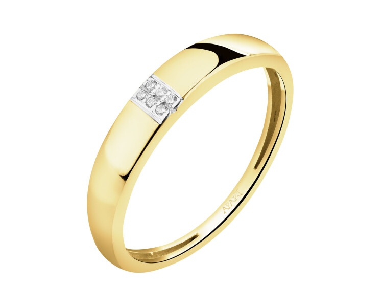 14 K Rhodium-Plated Yellow Gold Band Ring with Cubic Zirconia