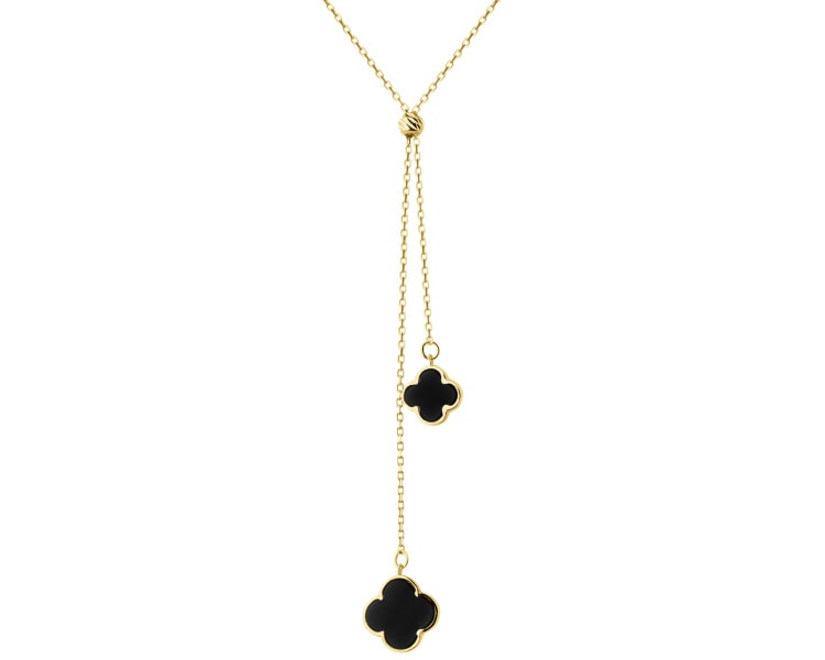 14 K Yellow Gold Necklace with Synthetic Onyx