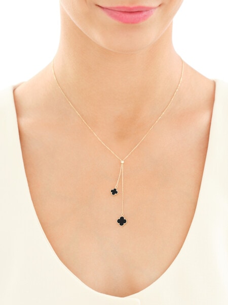 14 K Yellow Gold Necklace with Synthetic Onyx