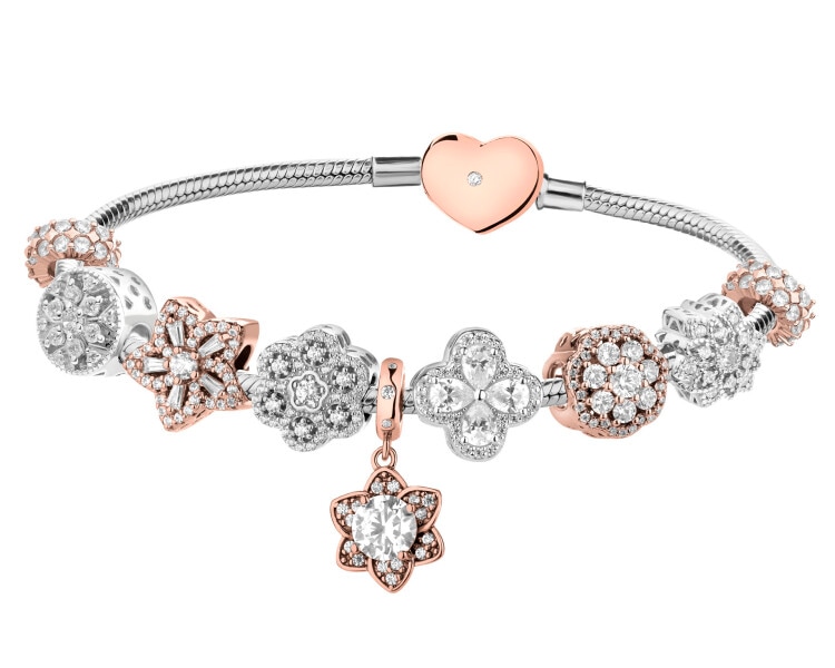 Rhodium-Plated And Oxidized Silver Set with Cubic Zirconia