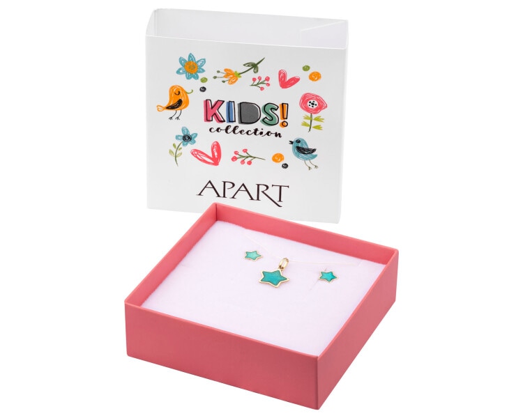 Złote kolczyki i zawieszka z emalią - komplet - gwiazdy