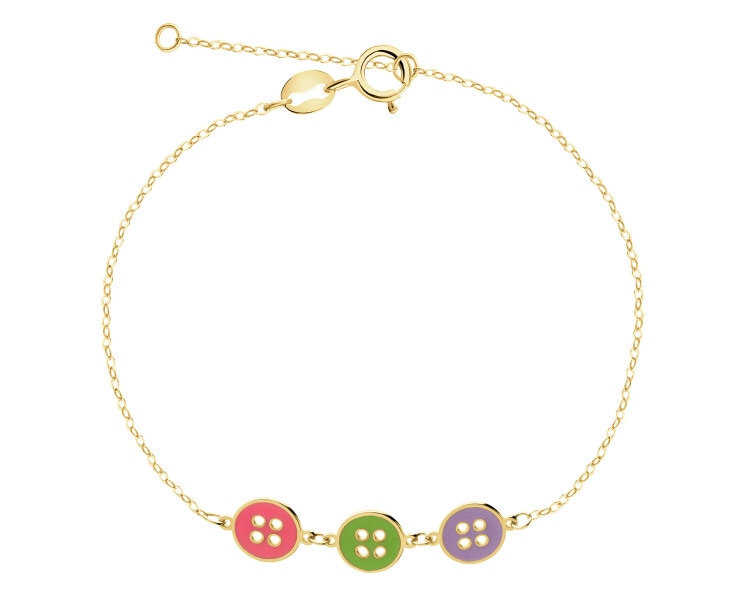 Złote kolczyki i bransoletka z emalią - komplet - guziki