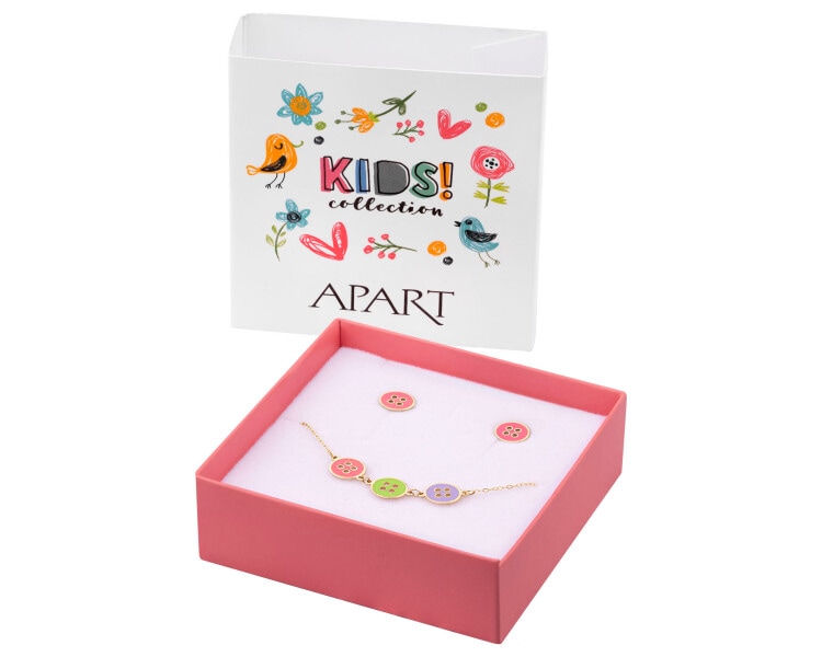 Złote kolczyki i bransoletka z emalią - komplet - guziki