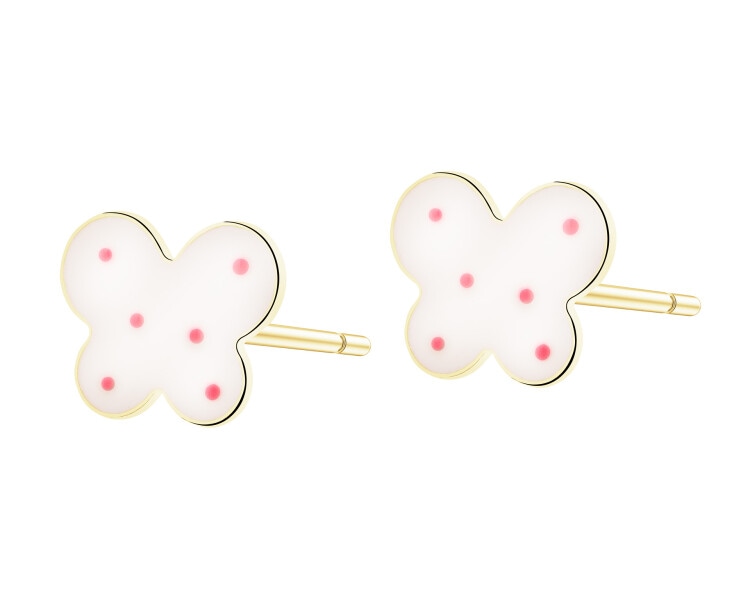 Złote kolczyki i bransoletka z emalią - komplet - motyle