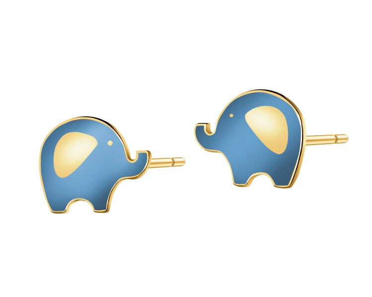 Zlaté náušnice a přívěsek se smaltem - souprava - sloni