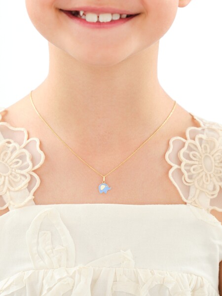 Złote kolczyki i zawieszka z emalią - komplet - słonie