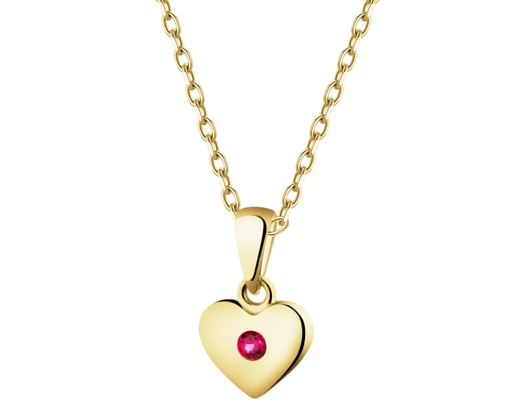 Złote kolczyki i zawieszka z rubinami syntetycznymi - komplet - serca