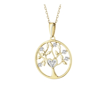 Zawieszka z żółtego złota z diamentami - drzewko, serce - 0,05 ct - próba 375