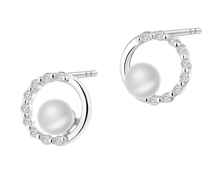 Stříbrné náušnice s perlami a zirkony - kroužky