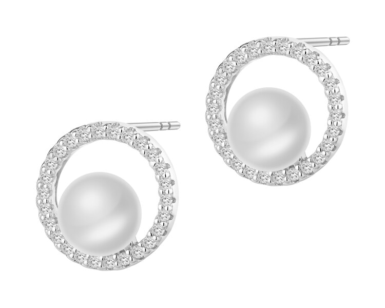 Stříbrné náušnice s perlami a zirkony - kroužky
