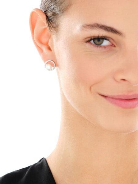 Stříbrné náušnice s perlami a zirkony - kroužky