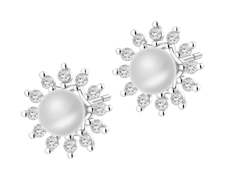 Stříbrné náušnice s perlami a zirkony