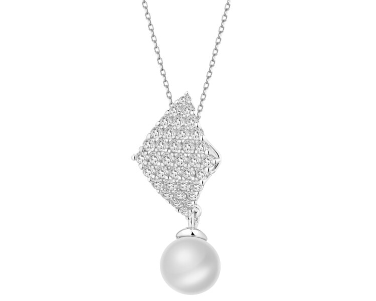 Stříbrný přívěsek s perlou a zirkony