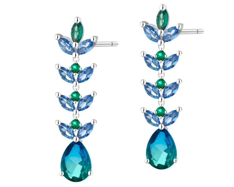 Kolczyki srebrne z cyrkoniami i szlifowanym szkłem