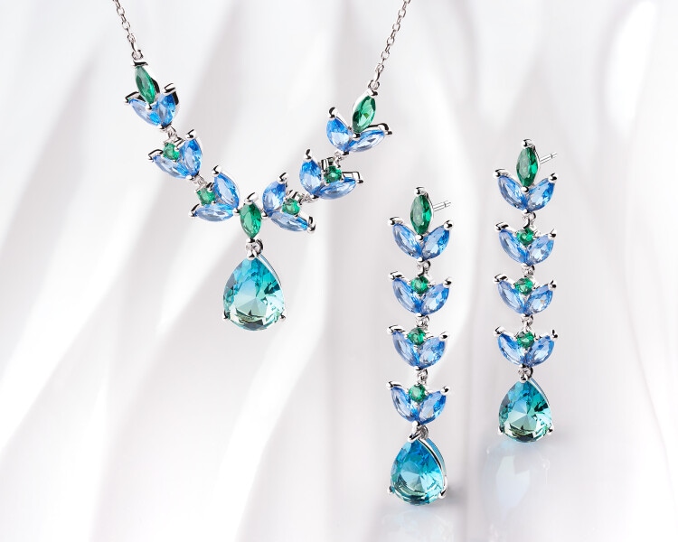 Kolczyki srebrne z cyrkoniami i szlifowanym szkłem