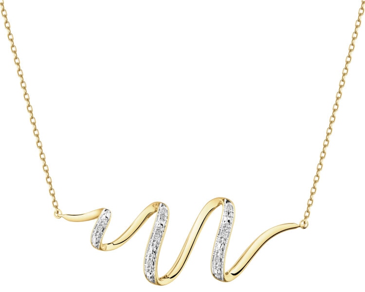 14 K Rhodium-Plated Yellow Gold Necklace with Diamonds - 0,02 ct - fineness 14 K
