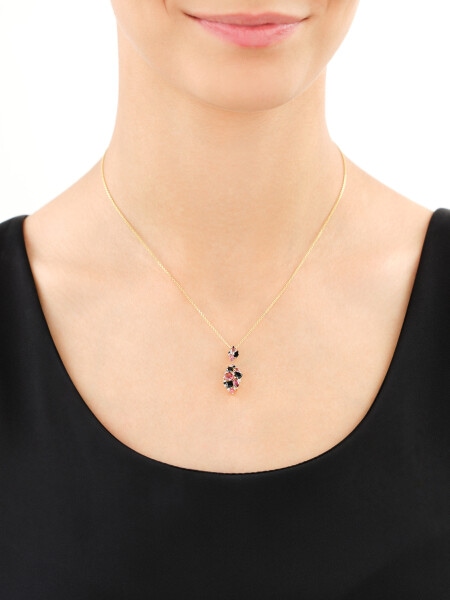 14 K Rhodium-Plated Yellow Gold Necklace with Diamonds - fineness 14 K